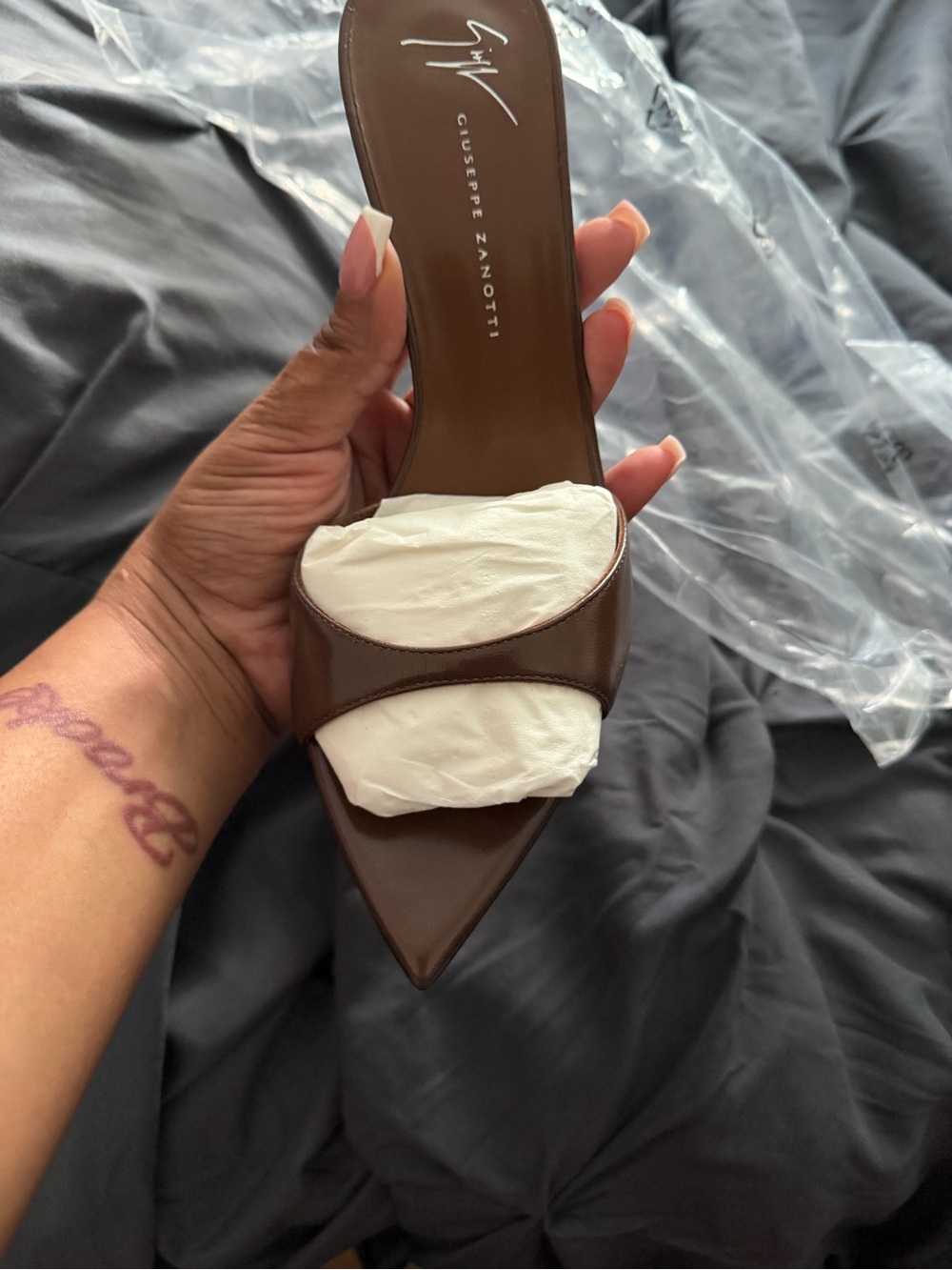 Giuseppe Zanotti Brown Pointed Leather Slide Mule